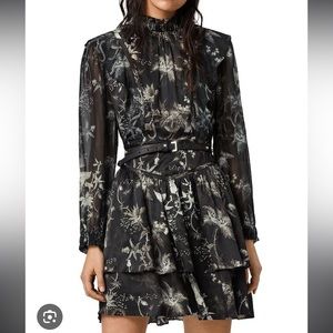 All Saints Aislyn Silk Victorian Ruffle Mini Dress